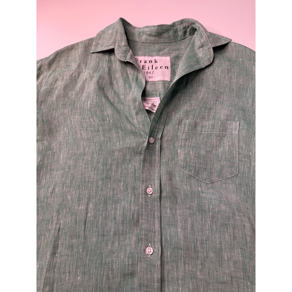 Frank & Eileen Mary Shirt Dress XXS Green 100% Linen Button Front Coastal NWOT - Picture 3 of 12